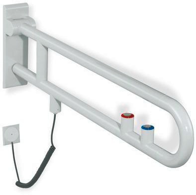 HEWI Stützklappgriff E-Ausführung Serie 801 drehbar, Spül-/Funktionstaste rot 900 mm lichtgrau