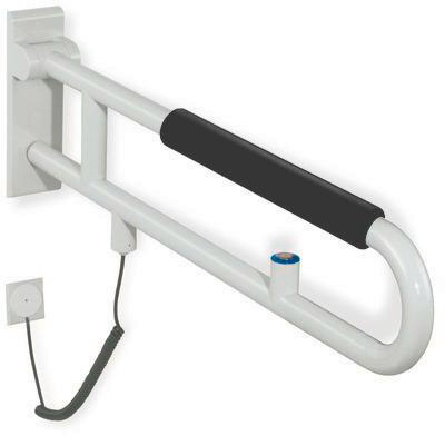 HEWI Stützklappgriff E-Ausführung Serie 801 Spültaste, mit Armpolster 850 mm lichtgrau