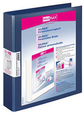 VELOFLEX Präsentationsringbuch VELODUR® 40mm DIN A4 2 Ringe D-Mechanik Pappe dunkelblau