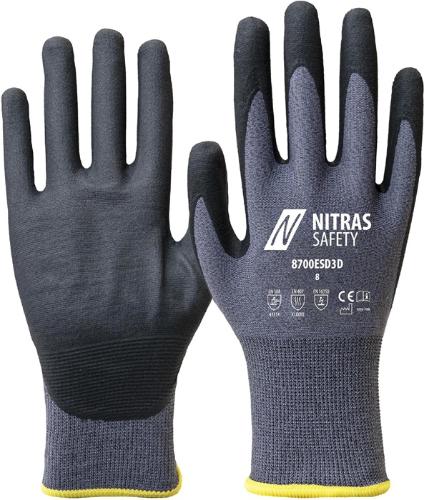 NITRAS Handschuhe 8700ESD3D Größe 8 grau/schwarz EN 388/EN 407/EN 16350 PSA-Kategorie II