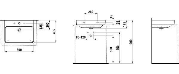 LAUFEN Aufsatzwaschtisch PRO S 600 x 465 mm mit Überlauf, 1 Hahnloch-Ausführung weiß