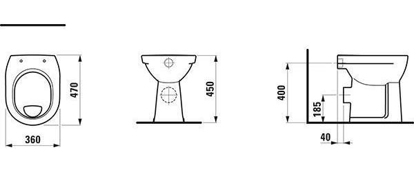 LAUFEN Stand-WC PRO Flachspüler, 6 Liter Standmontage offener Spülrand weiß weiß