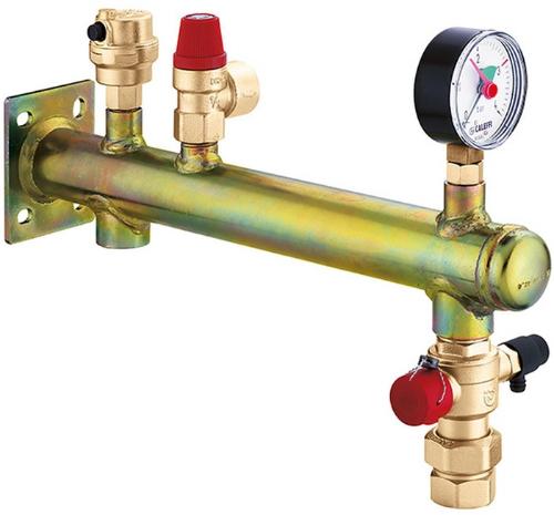 Caleffi Gefäß-Anschlussgruppe 335 Stahl, 3/4Zoll x 3 bar mit Schnellkupplung bis 20 kw Stahl, 3/4Zoll x 3 bar