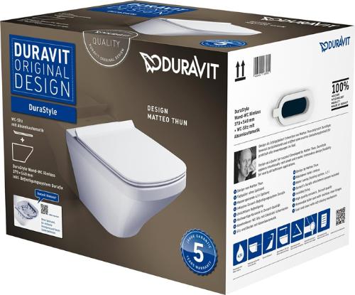 Duravit Wand-WC-Set DuraStyle 370x540mm weiß spülrandlos, mit WC-Sitz