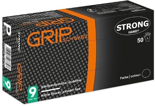 STRONGHAND Einweghandschuhe Grip Schwarz Größe 10 schwarz Nitril EN 21420 EN 388 EN 374 PSA-Kategorie III