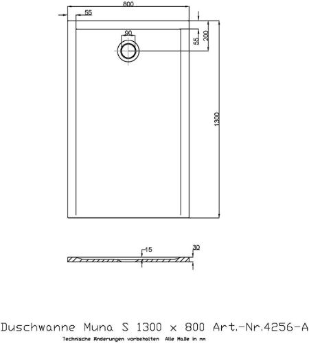 HOESCH Duschwanne Muna S 1300x800x30mm weiß 1300 x 800 x 30 mm weiß