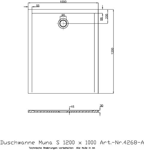 HOESCH Duschwanne Muna S 1200x1000x30mm weiß 1200 x 1000 x 30 mm weiß