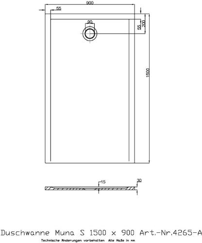 HOESCH Duschwanne Muna S 1500x900x30mm weiß 1500 x 900 x 30 mm weiß
