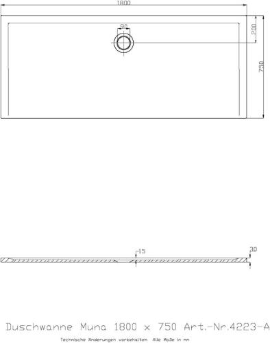 HOESCH Mineralguss-Duschwanne Muna 1800x750x30mm weiß 1800 x 750 x 30 mm weiß
