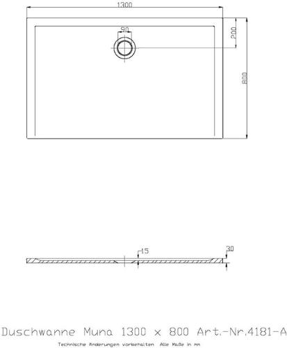 HOESCH Mineralguss-Duschwanne Muna 1300x800x30mm weiß 1300 x 800 x 30 mm weiß