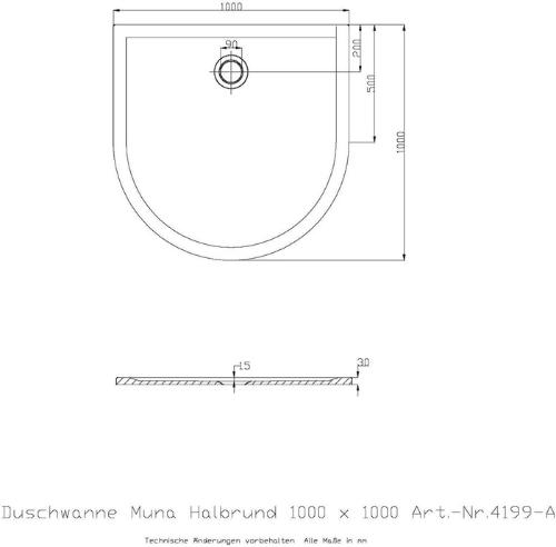 HOESCH Halbrund/Vorwand-Duschwanne Muna 1000x1000x30mm weiß 1000 x 1000 x 30 mm weiß