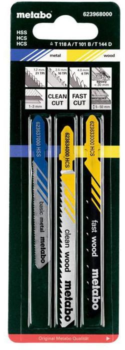 metabo Stichsägeblattsortiment 3teilig 2xHolz/1xMetall HCS/HSS f.Holz/Metall