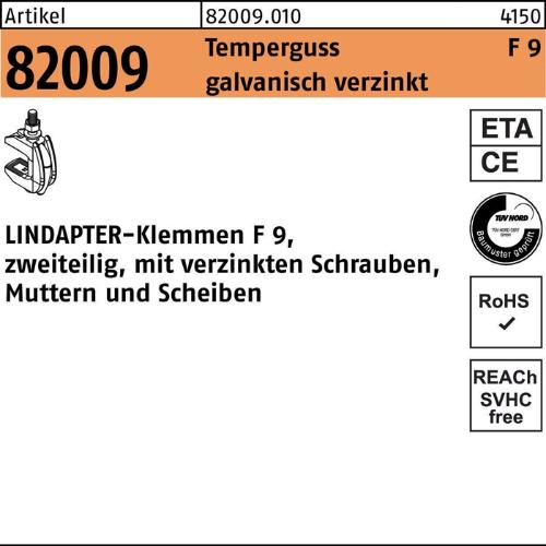 Lindapter Klemme R 82009 GTW 40 F 9 M 12 / 26 - 60 Temperguss galvanisch verzinkt