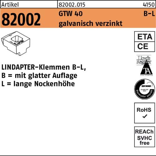 Lindapter Klemmen R 82002 GTW 40 LM 12 / 9,5 galvanisch verzinkt