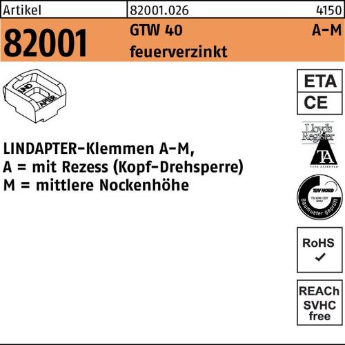 Lindapter Klemmen R 82001 GTW 40 MM 16 / 8,0 feuerverzinkt