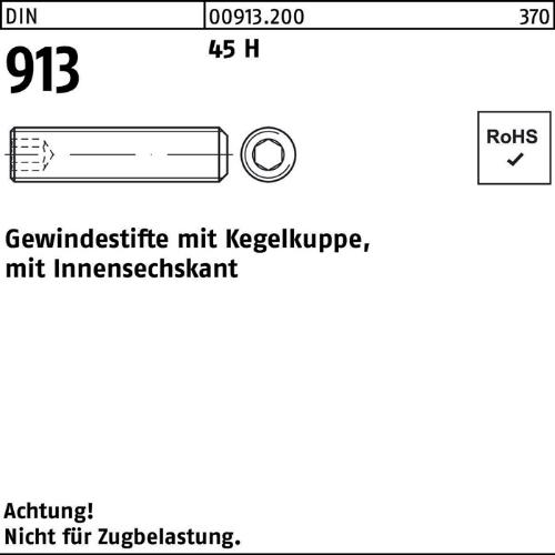 Reyher Gewindestift DIN 913 Kegelkuppe/Innen-6-kant M 10 x 10 45 H
