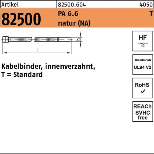 HellermannTyton Kabelbinder R 82500 innenverzahnt 3,5 x 285/ 80 Polyamid 6.6 natur