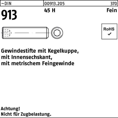 Reyher Gewindestift DIN 913 Kegelkuppe/Innen-6-kant M10 x 1 x 10 45 H Feingewinde