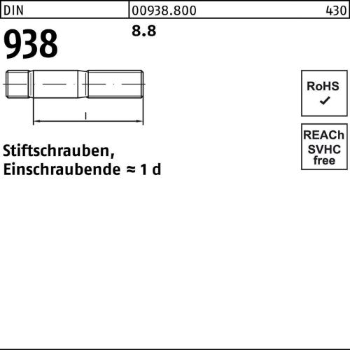Reyher Stiftschraube DIN 938 M 8 x 80 8.8