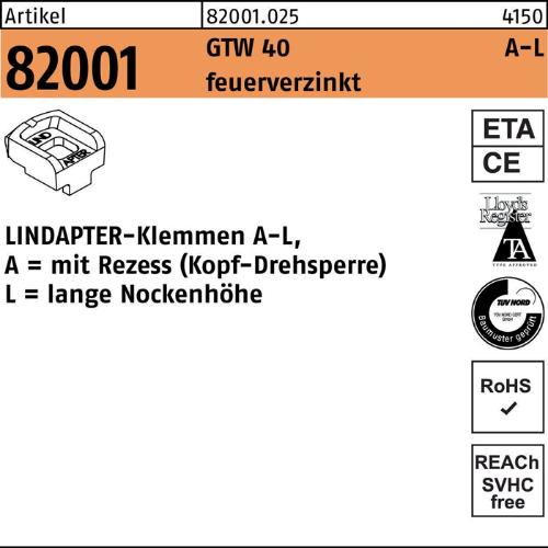 Lindapter Klemmen R 82001 GTW 40 LM 24 / 16,0 feuerverzinkt