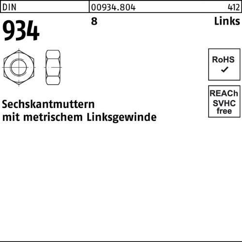 Reyher Sechskantmutter DIN 934 links M 16 -LH 8