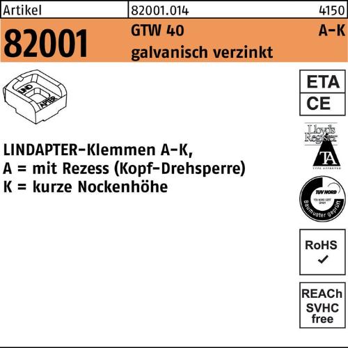 Lindapter Klemmen R 82001 GTW 40 KM 12 / 4,5 galvanisch verzinkt
