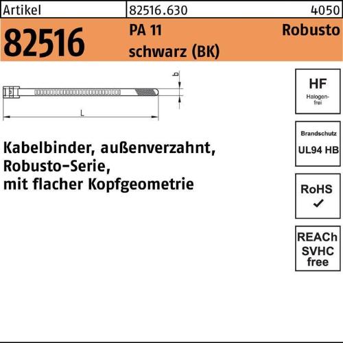 HellermannTyton Kabelbinder R 82516 Robusto 9,0 x 355/92 Polyamid 11 schwarz