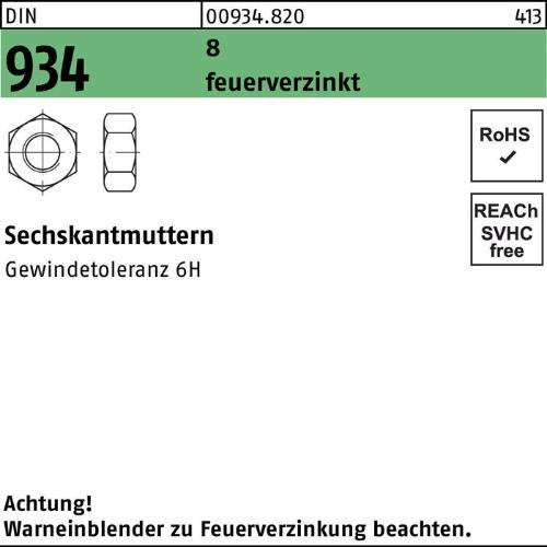 Reyher Sechskantmutter DIN 934 M 12 8 feuerverzinkt