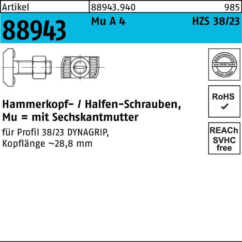 HALFEN Hammerkopfschraube R 88943 6-kantmutter M 16 x 60 Mu A 4