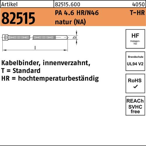 HellermannTyton Kabelbinder R 82515 innenverzahnt 3,5 x 150 / 35 Polyamid 4.6 HR/N46 natur