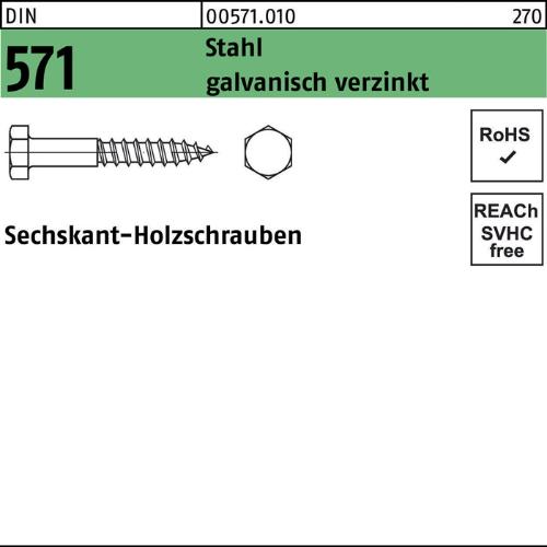 Reyher Sechskantholzschraube DIN 571 5 x 50 Stahl galvanisch verzinkt