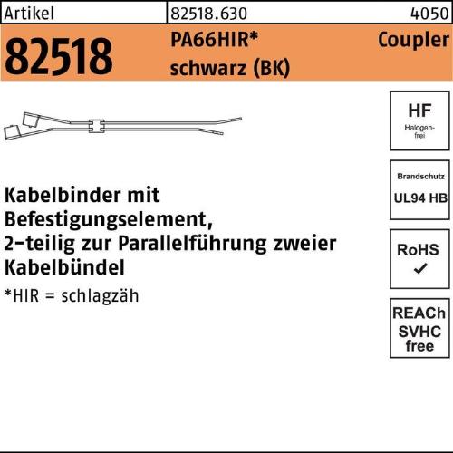 HellermannTyton Kabelbinder R 82518 4,6 x 200/ 50 PA66HIR schwarz