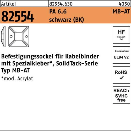 HellermannTyton Befestigungssockel R 82554 4,1 - 19 x 19 Polyamid 6.6 schwarz