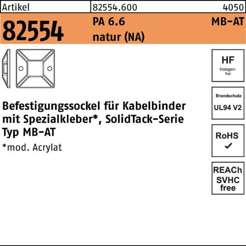 HellermannTyton Befestigungssockel R 82554 5,4 - 28 x 28 Polyamid 6.6 naturfarben