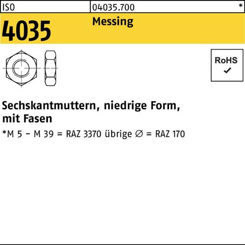 Reyher Sechskantmutter ISO 4035 niedrig m.Fasen M 3 Messing