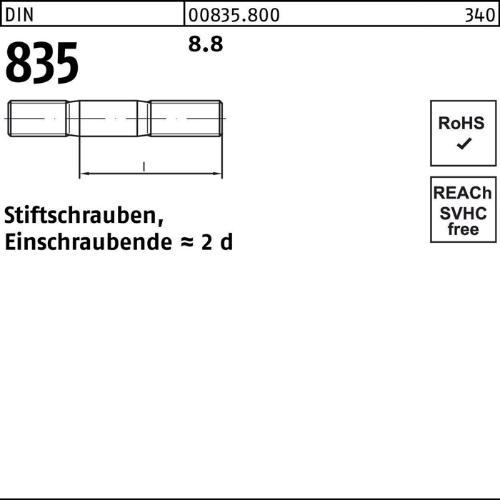 Reyher Stiftschraube DIN 835 M 8 x 30 8.8 Einschraubende=2d
