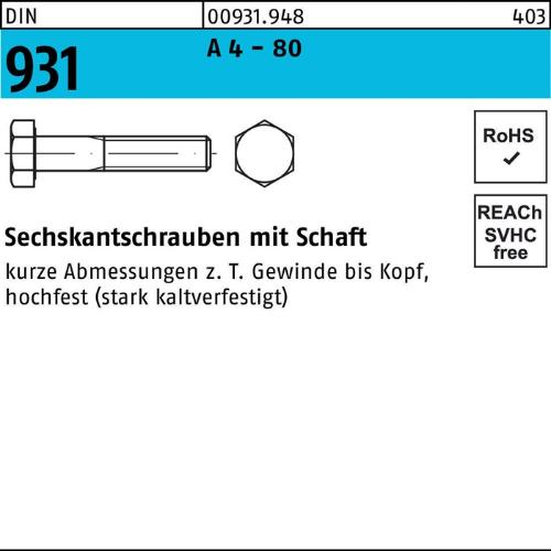 Reyher Sechskantschraube DIN 931 m.Schaft M 16 x 120 A 4 - 80