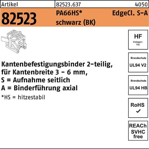 HellermannTyton Befestigungsbinder R 82523 m.Edgeclip 4,6 x 200/45 PA66HS schwarz seitlich-axial