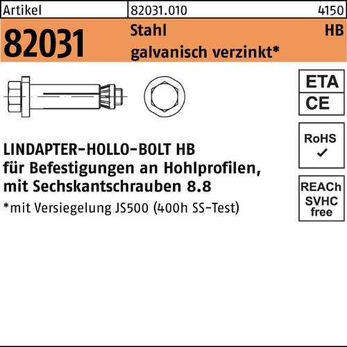 Lindapter Hohlraumdübel R 82031 m.6-kantschraube HB 12-1 ( 60/25) 8.8 galvanisch verzinkt