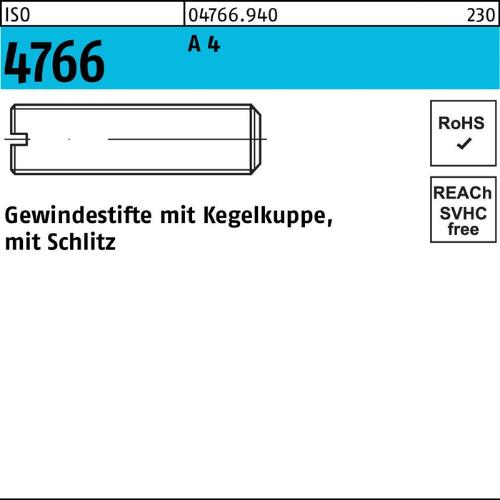 Reyher Gewindestift ISO 4766 m.Kegelkuppe/Schlitz M 4 x 20 A 4