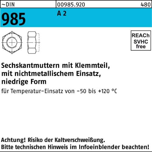 Reyher Sechskantmutter DIN 985 m.Klemmteil M 5 A 2