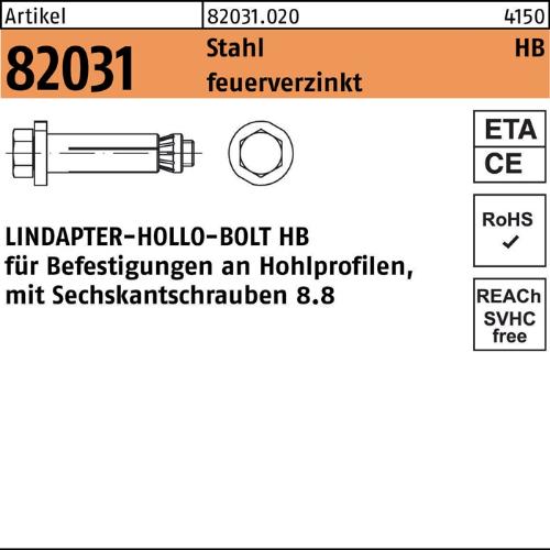 Lindapter Hohlraumdübel R 82031 m.6-kantschraube HB 08-1 ( 50/22) 8.8 feuerverzinkt