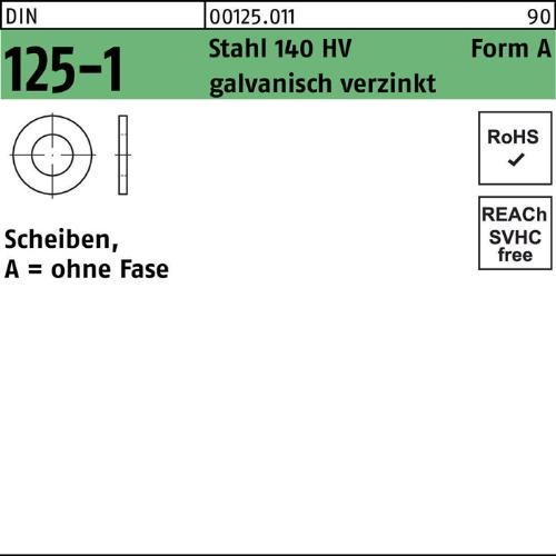Reyher Unterlegscheibe DIN 125-1 Form A 6,4 x12 x1,6 Stahl 140 HV galvanisch verzinkt
