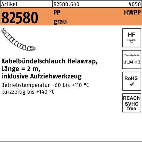 HellermannTyton Kabelbündelschlauch R 82580 Helawrap 16 Polypropylen grau