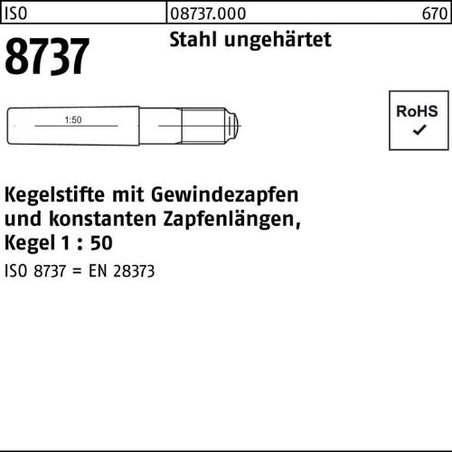 Reyher Kegelstift ISO 8737 m.Gewindezapfen 8 x 65 Stahl ungehärtet Kegel 1:50