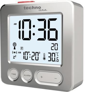 TECHNOLINE Wecker ® WT 265 6,6 x 6,6 x 2,1 cm (B x H x T) mit integriertem DCF77 Empfänger 2 Batterien Kunststoff silber