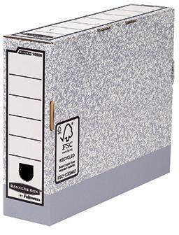 Bankers Box Archivschachtel ® System 8,5 x 26,5 x 32,7 cm (B x H x T) DIN A4 mit Archivdruck Karton 100 % recycelt grau/weiß
