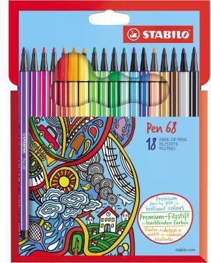 STABILO Fasermaler ® Pen 68 1mm farbig sortiert nicht auswaschbar 18 St./Pack.