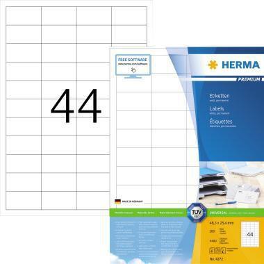 HERMA Universaletikett PREMIUM 48,3 x 25,4 mm (B x H) nicht wieder ablösbar Papier weiß 4.400 Etik./Pack.
