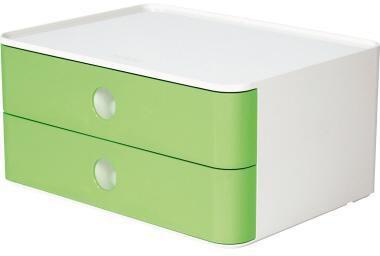 HAN Schubladenbox ALLISON SMART-BOX 2 Schubladen DIN A5 ABS Kunststoff Gehäusefarbe: snow white Farbe der Schublade: lime green